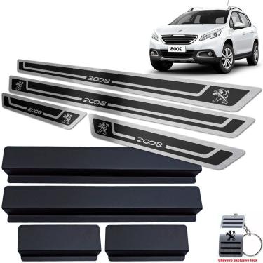 Imagem de Soleira Aço Inox Peugeot 2008 2015/2019 Preto Alto Relevo