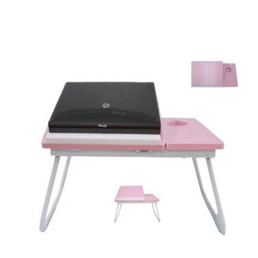 Imagem de Suporte Para Notebook Mesa Em Madeira Cama Ajustavel Multifuncional Sofa Apoio Home Office Dobravel Rosa