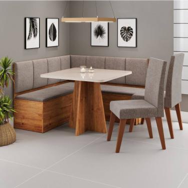 Imagem de Canto Alemão com Baú Syrah com tampo de Vidro com 2 Cadeiras Milão Viero