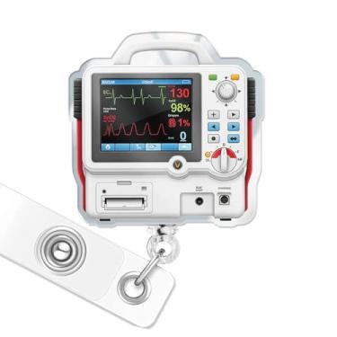 Imagem de Carretel de crachá de enfermeira retrátil prata glitter emblema desfibrilador com clipe jacaré, suporte de identificação de monitor cardíaco para especialista em ECG, ultrassonografista de enfermeira