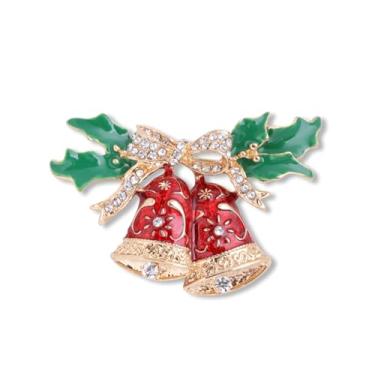 Imagem de Broche de Natal para mulheres, broches vintage de sinos de Natal com grinalda de cristal de strass, broches de floco de neve, acessórios de alfinete de bijuteria de férias, Metal, Sem Pedra Preciosa