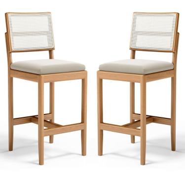 Imagem de Kit Com 2 Banqueta Milena Madeira Maciça Assento Estofado Encosto De Tela Sintética Veludo Bege 102