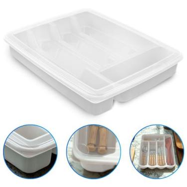 Imagem de Porta Talher Organizador de Gaveta C/ Tampa 5 Divisórias de Plástico -