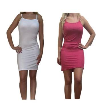 Imagem de KIT C/2 Vestidos Alcinha Canelado - Emporio J, Branco, Pink, Unico