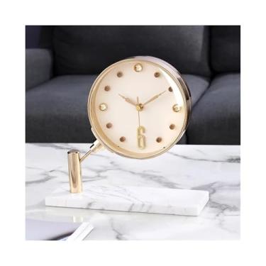 Imagem de hezhuhe2258 Relógio de mesa luxuoso relógio de mesa silencioso moderno sala de estar metal silencioso relógios de mesa acessórios de decoração eletrônico decoração de casa relógio de mesa (branco)