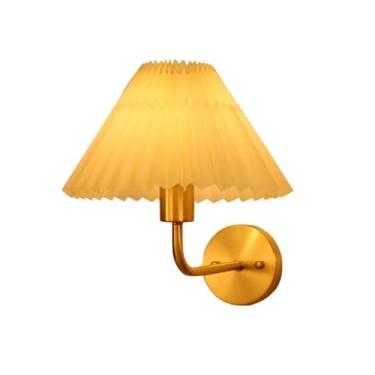 Imagem de Luminária de parede de tecido moderno, luminária de parede elegante com abajur plissado, luminária de parede interna de 1 luz para quarto, sala de estar, hotel (amarelo)