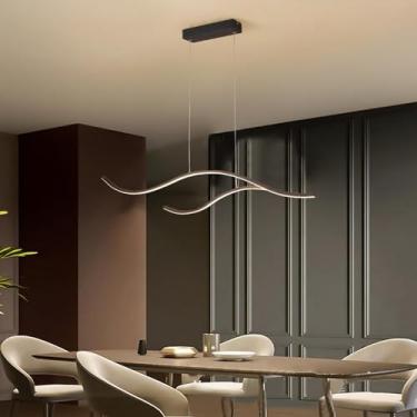 Imagem de Lustre moderno de LED com ondas pendentes para cozinha, lustre linear de LED com faixa longa, luminária suspensa para teto, para mesa de bilhar, área de café da manhã, escuro, 100x18cm (39x7