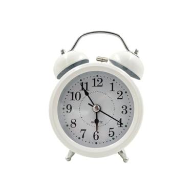 Imagem de Relógio Despertador Bem Alto Modelo Antigo 2 Sinos Metal Vintage(Branco)