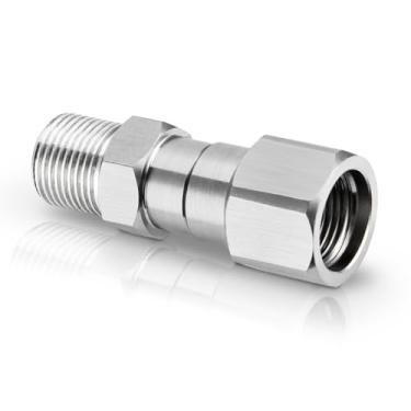 Imagem de Encaixe giratório para lavadora de pressão, conexões de rosca NPT de 3/20.3 cm, adaptador macho para fêmea de 3/20.3 cm, conector giratório de 360 graus de aço inoxidável para lavadora de pressão e