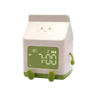 Imagem de Despertador digital fofo despertador em forma de leite, despertador, recarregável, para decoração de quarto, aniversário para pessoas que dormem pesadas (verde)