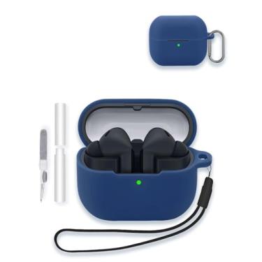 Imagem de Capa para Samsung Galaxy Buds 3 FE (2025) Fones de ouvido Bluetooth sem fio, capa protetora de silicone macio WUNIAK portátil resistente a arranhões com kit de limpeza, mosquetão e cordão, azul