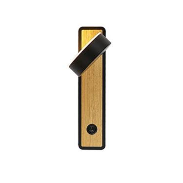 Imagem de Luminária de parede moderna LED com luz quente 3000K e interruptor, abajures que podem girar 360 graus, corpo de lâmpada de madeira maciça para quarto, sala de estar, corredor, varanda