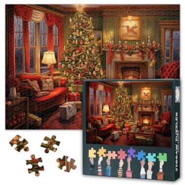 Imagem de 1000 Pieces Christmas Room Puzzles Gifts for Family Friends Cozy Vintage Living Room Jigsaw Puzzles for Adults Intelligence Christmas Theme Puzzle Art for Artwork Home Decoration 27.5"X19.7"