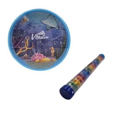 Imagem de Kit Sensorial Vibratom – Ocean Drum 25cm + Pau de Chuva 40cm – Instrumentos Musicais para Musicoterapia e Musicalização Infantil