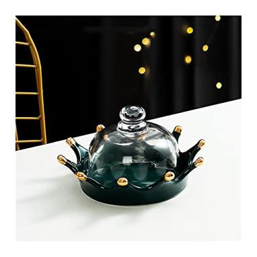 Imagem de Suporte de bolo de vidro com tampa, suporte de exibição de bolo pequeno, coroa de bolo, bandeja de sobremesa para casamentos, festas de aniversário, banquetes, suporte de cupcake (branco médio) (verde