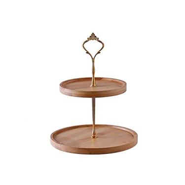 Imagem de Suporte de bolo de 2 camadas, coroa criativa, suporte de sobremesa, redondo, removível, suporte de exibição de bolo, chá da tarde, pastelaria, prato de frutas, torre de cupcake (ouro pequeno) (ouro G