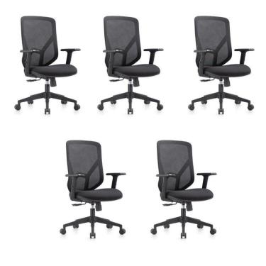 Imagem de Conjunto 5 Para Escritório Cadeiras Para Escritório Alpha Giratórias Diretor Com Braços Ajustáveis Preto