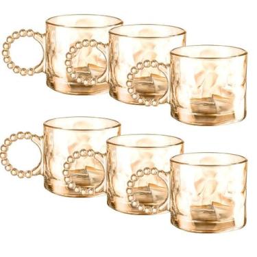 Imagem de Conjunto caneca com 6 uni ambar 300ml vidro bebida alça xicara resiste