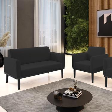 Imagem de Conjunto Poltrona e Namoradeira Decorativa Isabella Pés Fixo em Madeira Preto Veludo Preto G19 - Gran Belo