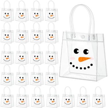 Imagem de Marspark 24 peças de sacolas de presente de PVC transparente de Natal com alça de boneco de neve, sacola de plástico reutilizável para lembrancinhas de festa de Natal, suprimentos de lembrancinha de