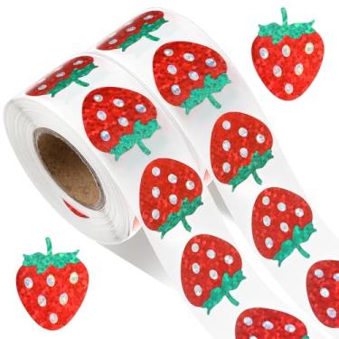 Imagem de 1000 Pcs Strawberry Shortcake Stickers Strawberry Coquette Sticker Watercolor Pink Bow Paper Decal Cute Decor Red Seal Cute Fruit Paper Decals Self-Adhesive Label Stickers for Reward Envelope