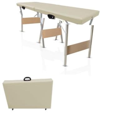 Imagem de Maca Portatil Dobravel Maleta Massagem Estetica Depilação Cores Variadas (Bege)