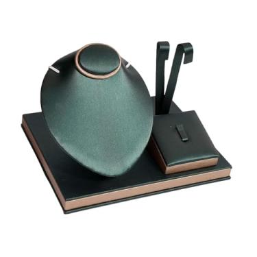 Imagem de Colaxi Expositor de joias, colar, brincos, suporte de exposição, elegante, colar, couro PU, busto/manequim de joias para venda em loja, Verde