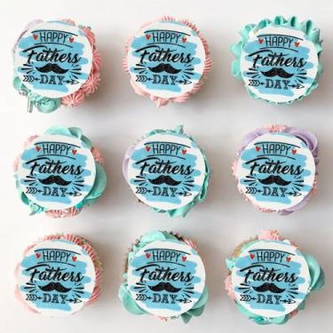 Imagem de Gyufise 54Pcs Edible Happy Father's Day Cupcake Toppers Wafer Paper Love Dad Cake Toppers Edible Best Dad Ever Cupcake Picks for Father Day Theme Birthday Party Cake Decorations Blue