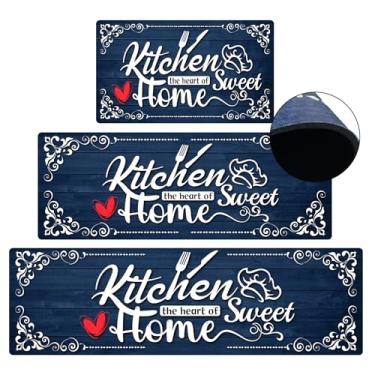 Imagem de XLHOMO Tapetes de cozinha de couro Nappa com 3 unidades, secagem rápida, antiderrapante, almofadado, tapete de cozinha para chão, à prova d'água, tapetes confortáveis e confortáveis, tapetes de chef