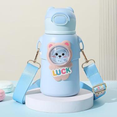 Imagem de Garrafa Térmica Infantil com Canudo Retrátil e Alça | 500ml | Anti-Vazamento | Design Fofo e Resistente | Cores disponiveis para a coleção (Azul (Bear))