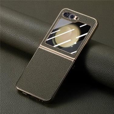 Imagem de Capa de telefone dura de couro para Samsung Galaxy Z Flip 5 Flip5 5G Capa de outono, marrom verde, para Galaxy Z Flip5