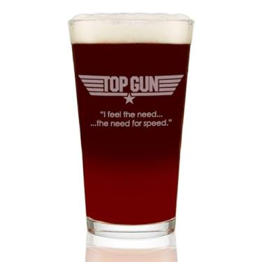 Imagem de Movies On Glass Copo de cerveja Top Gun com citação, eu sinto a necessidade... a necessidade de velocidade. Oficialmente licenciado Colecionável Premium Gravado 473 ml