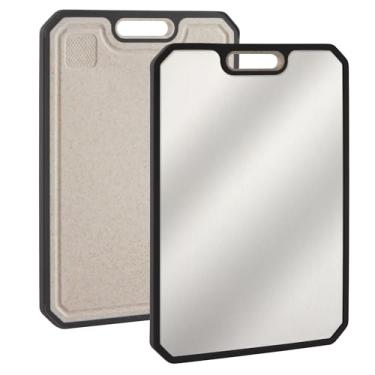 Imagem de Tábuas de corte de titânio para cozinha, tábua de corte dupla face com sulcos profundos de suco e alças embutidas