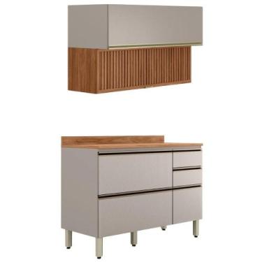 Imagem de Balcao Com Tampo e Armario Aereo Ripado 120 cm Proenca Demartez - Dema