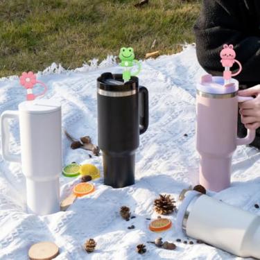 Imagem de 11 peças de cobertura de canudo para Stanley, topo de palha de silicone, tampa de palha para copo Stanley de 30 e 1,134 g com copos, canudo à prova de poeira, tampas reutilizáveis com pontas de canudo