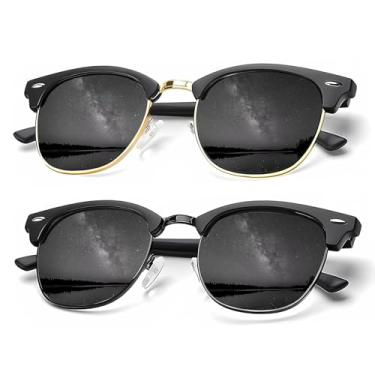 Imagem de Óculos de sol polarizados para homens, óculos de sol masculinos clássicos com armação de metal polarizado para dirigir e pescar, pacote com 2, Dourado, preto/preto e cinza