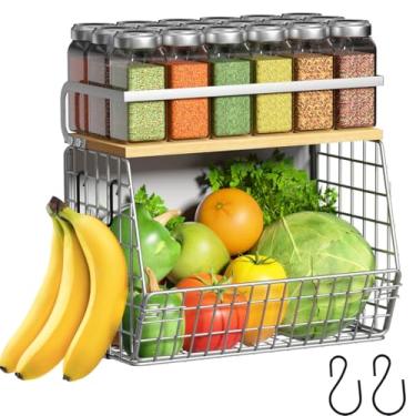 Imagem de Prateleira magnética para geladeira com tampa de madeira, caixas de armazenamento de batata e cebola, organizadores e armazenamento de despensa, grande recipiente magnético para temperos para