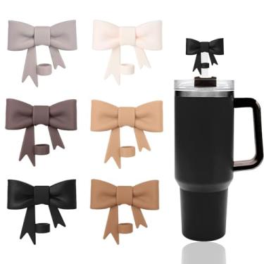 Imagem de 6 peças clássicas de tampas de canudo de laço fofas compatíveis com copos Stanley de 30 e 1,134 g, protetores de canudo de silicone reutilizáveis para canudos StanleyCups de 10 mm Acessórios