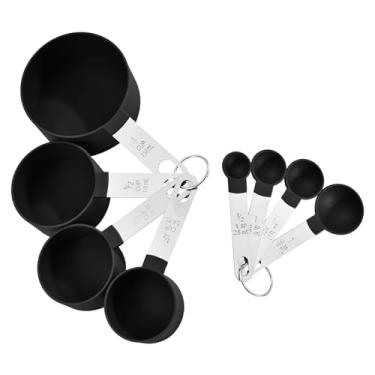 Imagem de 8 peças de copos de medição e colheres de medição, cabo de aço inoxidável, colheres medidas, fáceis de ler, pretas