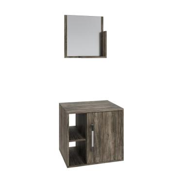 Imagem de Conjunto Balcão E Espelheira Soft 500 Perffect Acetinado Carvalho Dark