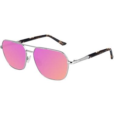 Imagem de Óculos de sol aviador para homens e mulheres grandes armação de metal, Prata + rosa, 60-22-137