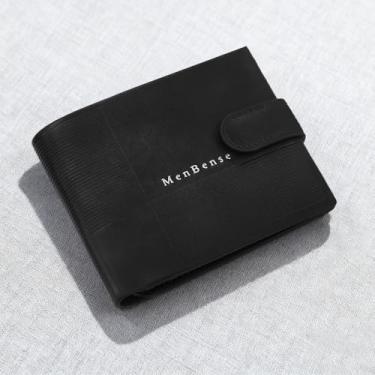 Imagem de Carteira masculina retrô, carteira dupla de poliuretano macio, fecho de botão com 5 compartimentos para cartões, 1 janela para identidade, 2 compartimentos para dinheiro e 1 pequeno bolso com zíper