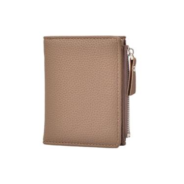 Imagem de Carteira feminina com bloqueio de RFID, pequena, compacta, dobrável, de couro, com bolso para identidade, Cinza, Clássico