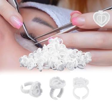 Imagem de 100 peças de anéis de pigmento em forma de coração copos descartáveis de cola suporte de tinta anéis para artes artesanato maquiagem esmalte ferramentas de mistura (branco)