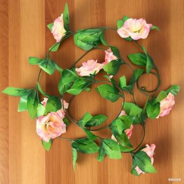 Imagem de Flor artificial de 240 cm de seda com folhas verdes para decoração de casamento em casa, guirlanda de flores artificiais (champanhe)