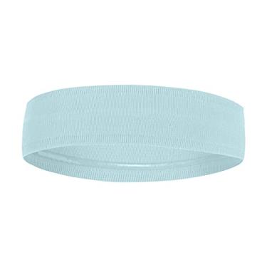 Imagem de , Faixa de cabeça absorvente, faixa elástica para transpiração com tiras duplas para corrida, ciclismo, futebol, ioga (azul)