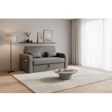 Imagem de Sofá Cama Compacto Lady Day 2 Lugares 140cm Com Baú Retrátil e Almofadas em Veludo Premium Cinza