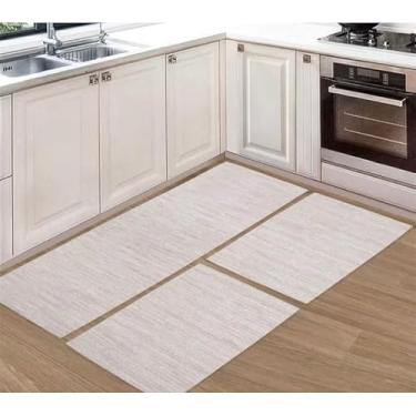 Imagem de Kit Tapete de Cozinha 3 Peças Luxo em Algodão Lavável – 2 Tapetes + 1 Passadeira Antiderrapante e Confortável (BEGE)