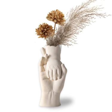 Imagem de Vaso de escultura Mão a mão em resina cerâmica 11,8x26,5 cm 650g