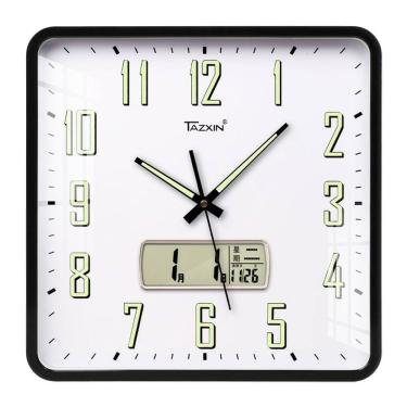 Imagem de Relógio de parede, calendário digital quadrado, 35 cm, sem tique-taque